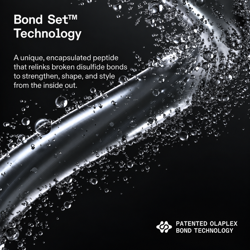 Water effect on black background acompanied by white text discussing Bond Set Technology