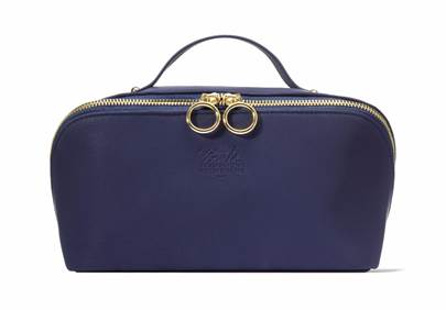 Vanity Case -- Blue Vegan Suede Finish ** Gold Metallic Zipper