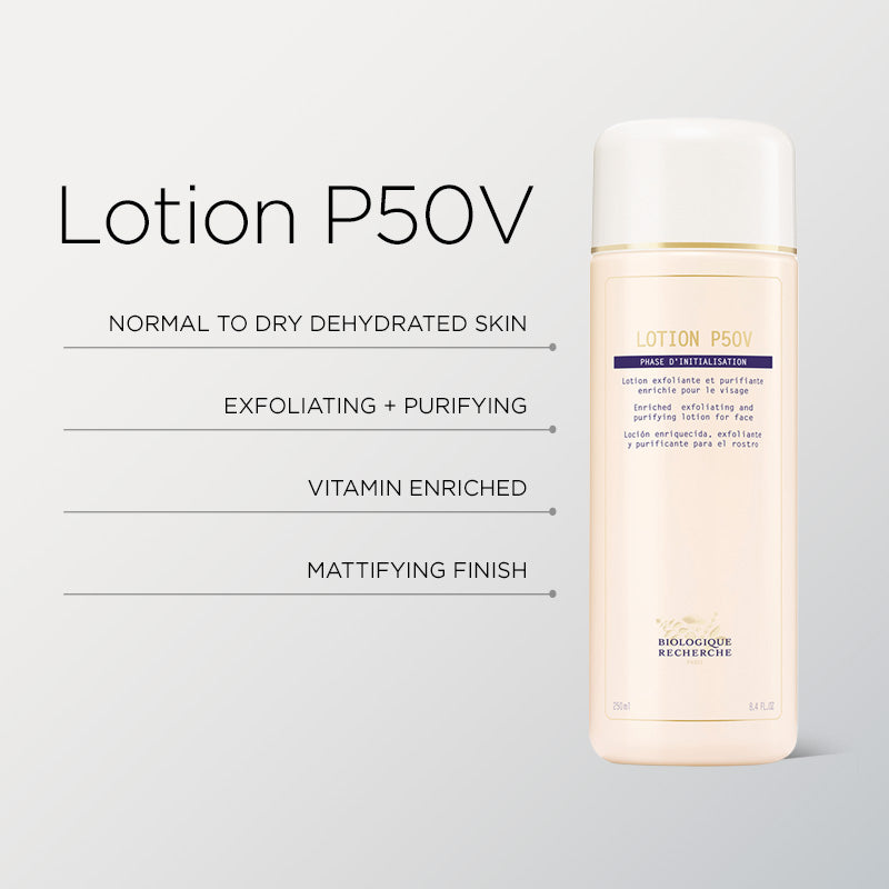 Biologique Recherche Lotion P50V gentle exfoliating toner for dry, dehydrated skin, improves texture while supporting hydration