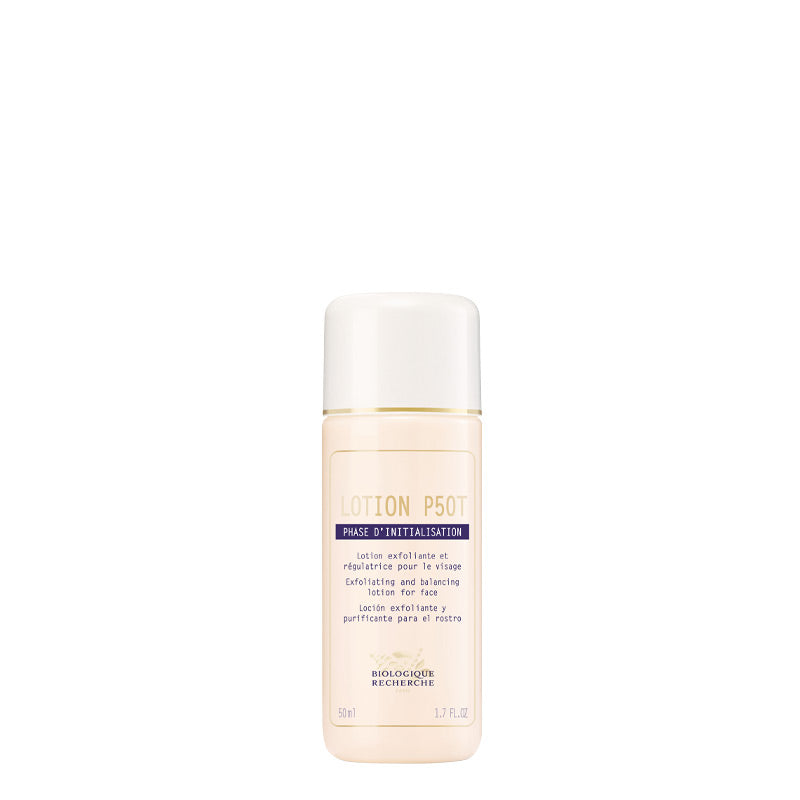 Biologique Recherche Lotion P50T mild exfoliating toner for sensitive, reactive skin, improves skin texture, clarity, and radiance