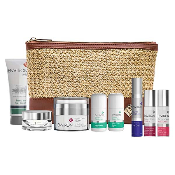 Travel Skincare Favorites -- 8 Piece Set with Elegant Cosmetic Bag