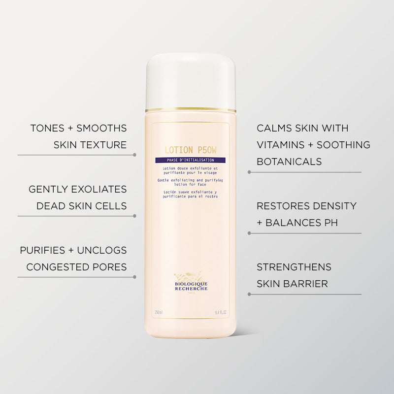 Biologique Recherche Lotion P50W exfoliating toner for sensitive skin, gentle face toner to smooth texture and refine pores