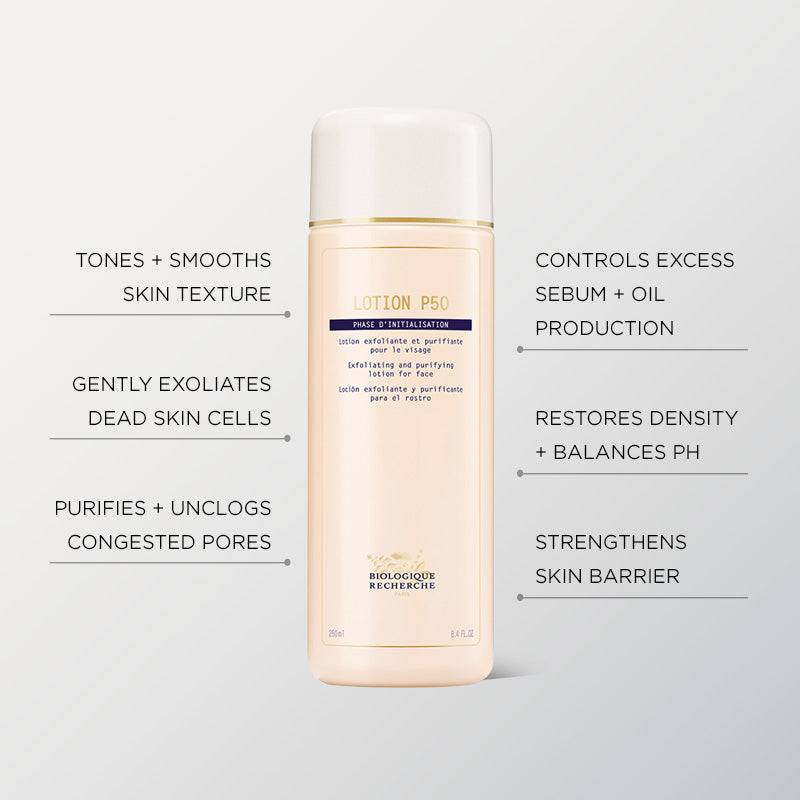 Biologique Recherche P50 exfoliating toner for normal to oily acne-prone skin, balancing lotion to regulate sebum and refine pores