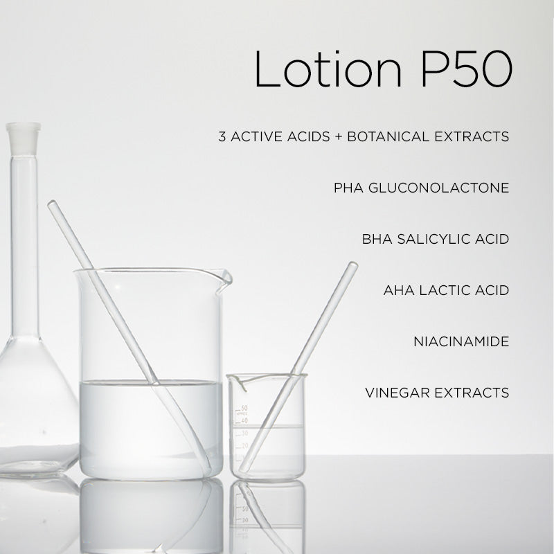 Biologique Recherche exfoliating toner P50, acne toner for oily skin to reduce breakouts, unclog pores, and improve skin texture with active BHA, AHA, PHA acid ingredients