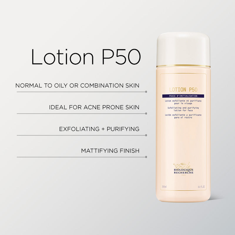 Biologique Recherche Lotion P50 exfoliating toner for acne-prone skin, face toner to control oil, clear pores, and reduce breakouts