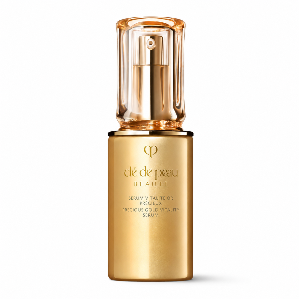 Gold product with transparent top on white background